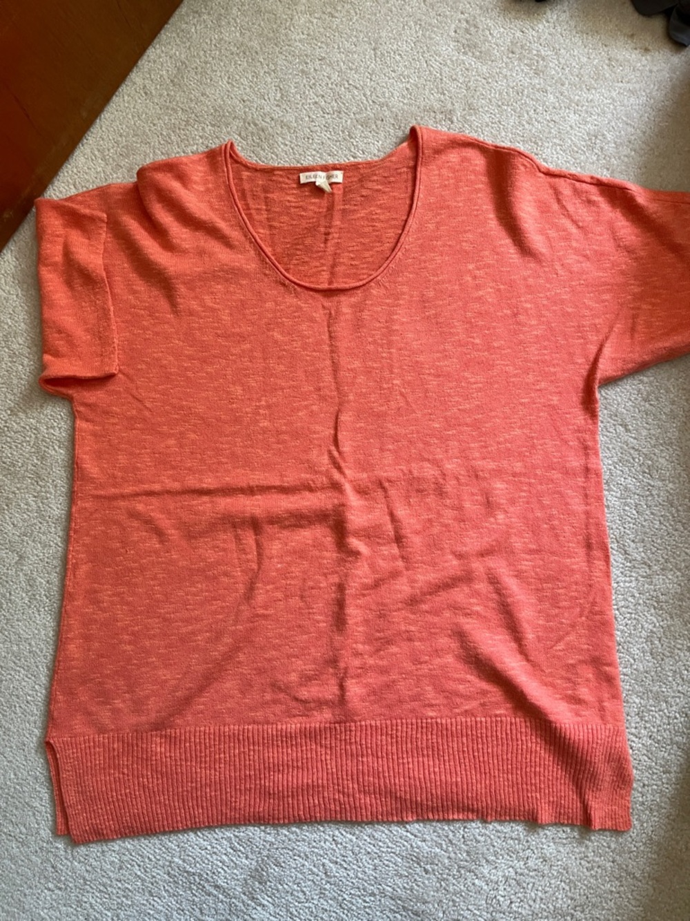 Eileen Fisher Coral Scoop-Neck Short Sleeve Knit Top sz M